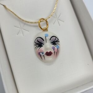 Vintage Fancy Faces New Orleans Hand Painted Porcelain Mask Pendant Necklace